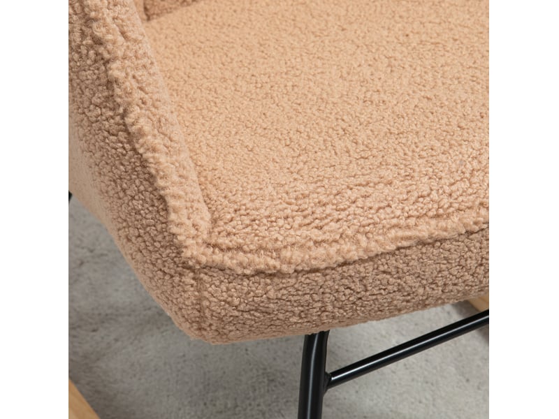  Fauteuil à bascule avec dossier haut incliné et accoudoirs, assise rembourrée en polyester effet laine bouclée marron  - Conforama E