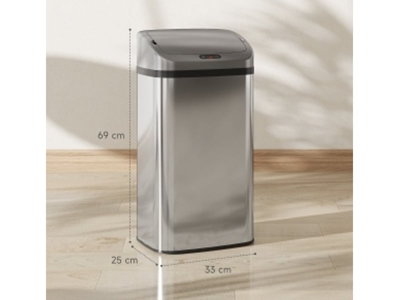  Poubelle à capteur 48 l en acier inoxydable argenté, ouverture automatique pour cuisine ou bureau moderne  - Conforama B