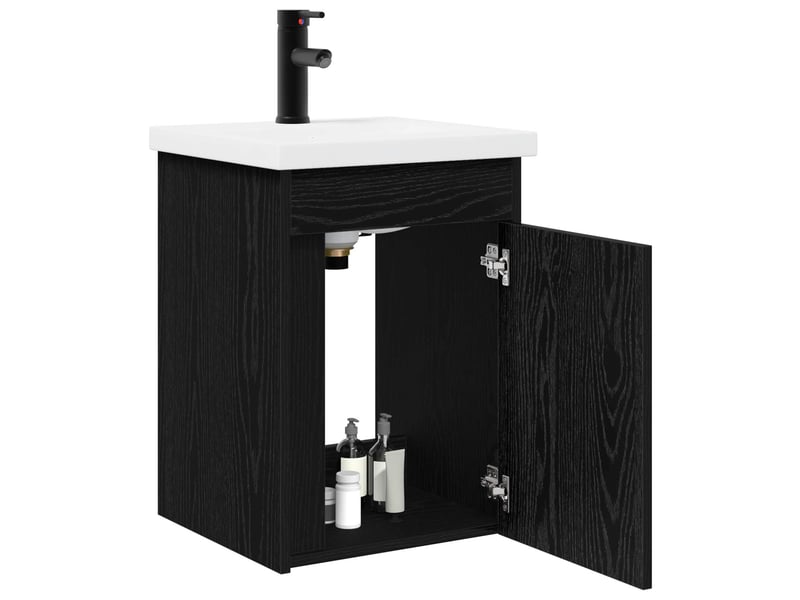 Meuble de rangement salle de bain avec robinet chêne noir shl2786 - Conforama C