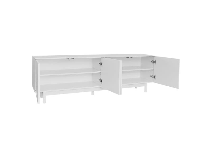  Meuble tv blanc 175 x 38 x 56 cm, tablettes réglables, portes push-to-open, style luxe, blanc  - Conforama E