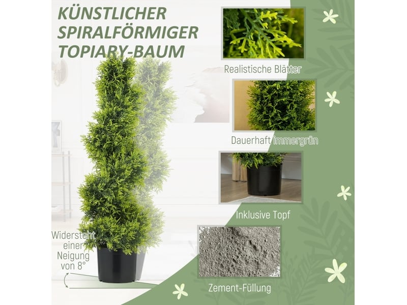Plante artificielle spirale avec feuillage dense sans entretien pour intérieur et extérieur en plastique vert 90 cm - Conforama E