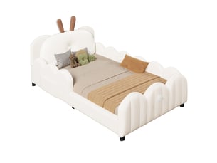 Lit simple 90x200 cm <strong>MERAX</strong>  <strong>lit enfant beige</strong> coloris beige