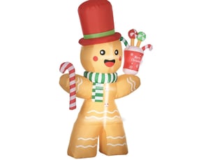 Décoration de noël gonflable bonhomme pain d'épices 170 x 75 x 235 cm, multicolore, polyester avec led