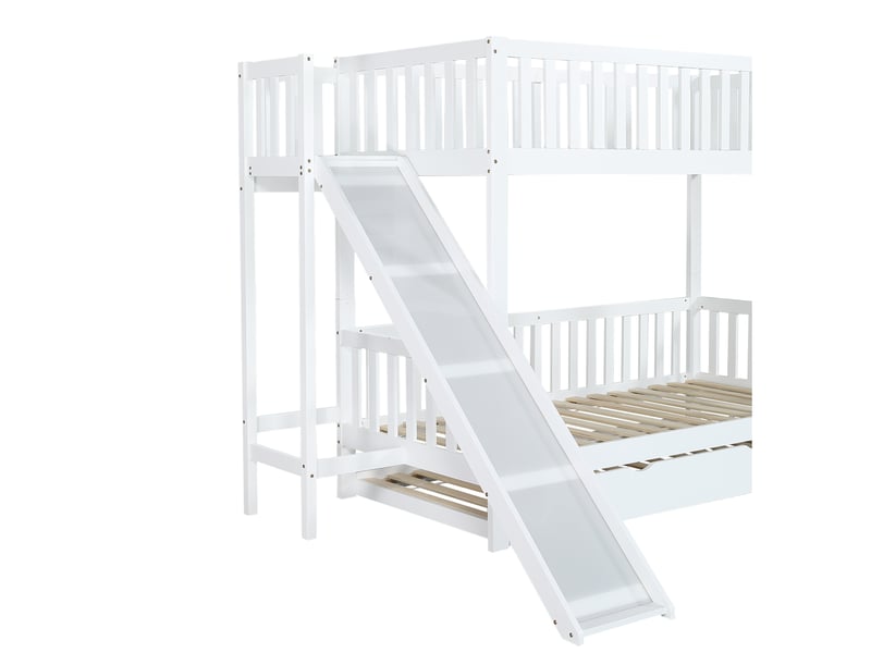 Lit superposé 90x200 cm + 90x190 cm gigogne 3 couchages avec toboggan, pin, blanc, sans matelas - Conforama R