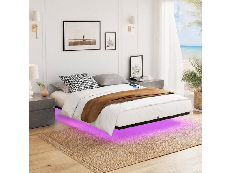  Lit flottant métal, 160x200 cm, mobilier de chambre, avec led intégrée, charge, matelas non inclus, métal, coloris noir  - Conforama B