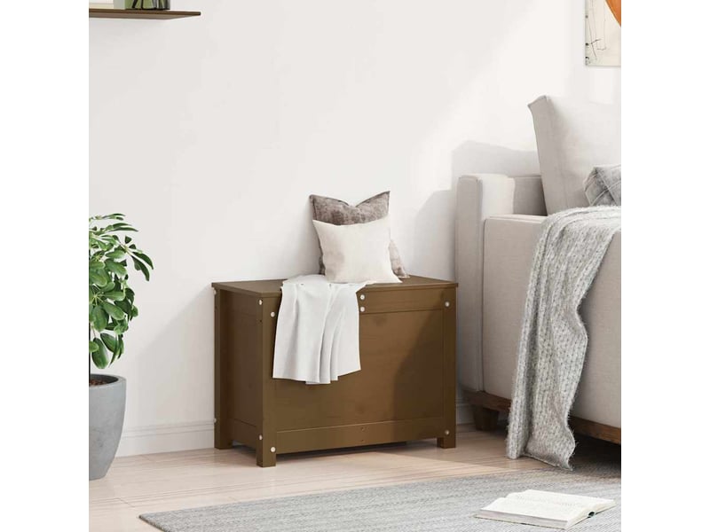  Boîte de rangement, coffre de rangement marron miel 60x32x45,5 cm bois massif de pin  - Conforama C