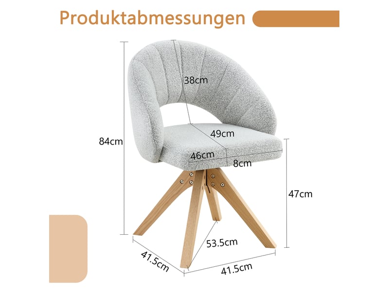  Lot de 2 chaises 46x49x84 cm, pivotantes 360°, dossier ajouré en forme u, assise agréable, bois+tissu, gris clair+bois  - Conforama C
