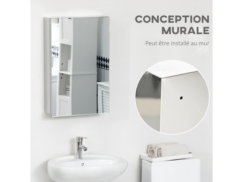  Armoire miroir de salle de bain en acier inoxydable murale armoire de toilette 39 x 12 x 60 cm  - Conforama W