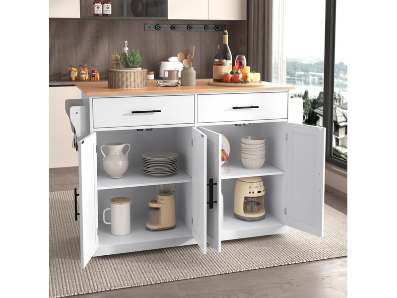  Desserte de cuisine 120 x 71 x 91,5 cm avec plateau rabattable, roulettes, mdf blanc  - Conforama D