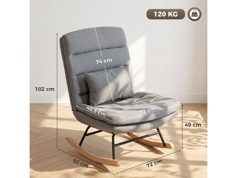  Fauteuil à bascule gris clair avec dossier haut 74 cm et assise large 72 cm, revêtement aspect lin  - Conforama C