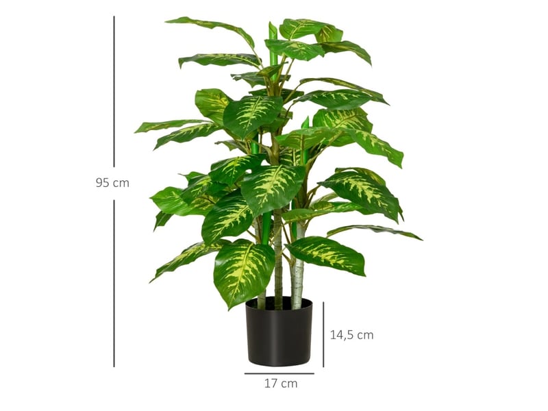 Plante artificielle dieffenbachia 95 cm en plastique vert avec pot en ciment noir, pour intérieur et extérieur - Conforama C