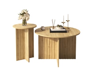 Table basse naturelle, ensemble de tables gigognes 2 pièces, tables basses rondes au design scandinave