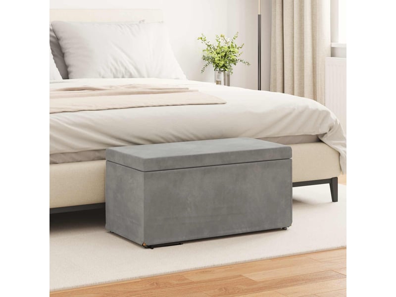  Tabouret bas, ottoman gris clair 81x41x40 cm velours et bois composite  - Conforama B