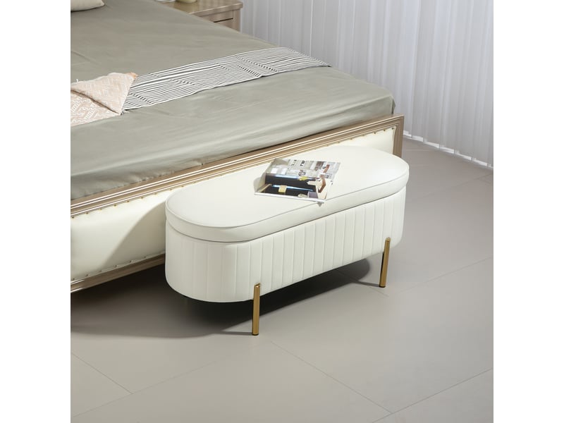  Banc de rangement en velours crème avec couvercle et pieds en métal capacité 72 l dimensions 108 x 44 x 43.5 cm  - Conforama D