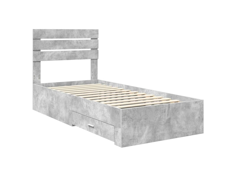  Lit simple- lit adulte -  cadre de lit gris béton et argent 70 x 190 cm bois d'ingénierie  - Conforama C