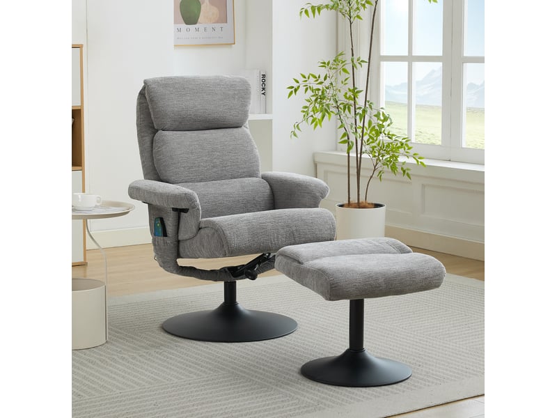  Fauteuil relax 77x75,5x100 cm massage 5 points fonction chauffante pivotant 360° — gris  - Conforama A
