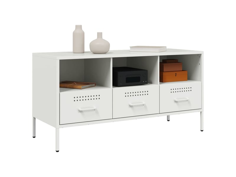  Meuble tv - banc tv - meuble de rangement blanc 100,5x39x50,5 cm acier  - Conforama D