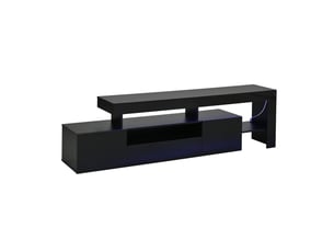 Meuble tv noir brillant avec led, 3 portes, niches, pour téléviseur jusqu’à 85 pouces, noir