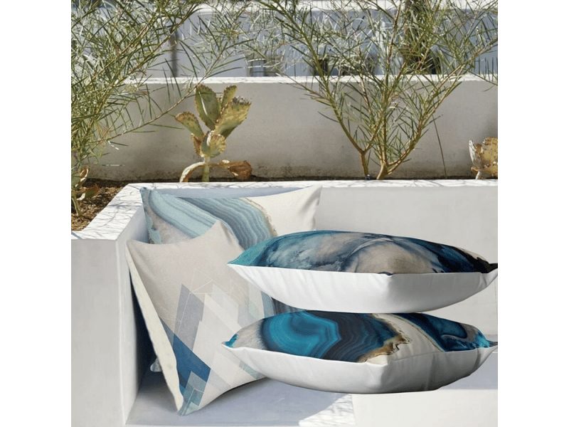  Housses de coussin d'extérieur imperméables, lot de 4 taies d'oreiller décoratives bleues pour patio, jardin, 45 x 45 cm  - Conforama E