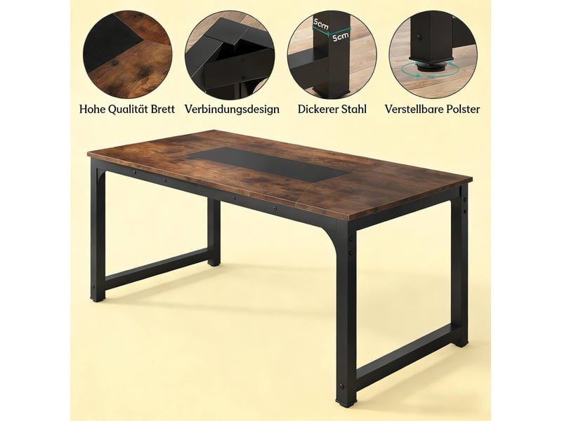  Table de salle à manger rectangulaire pour 6 à 8 personnes avec pieds réglables en métal et bois pour cuisine  - Conforama E