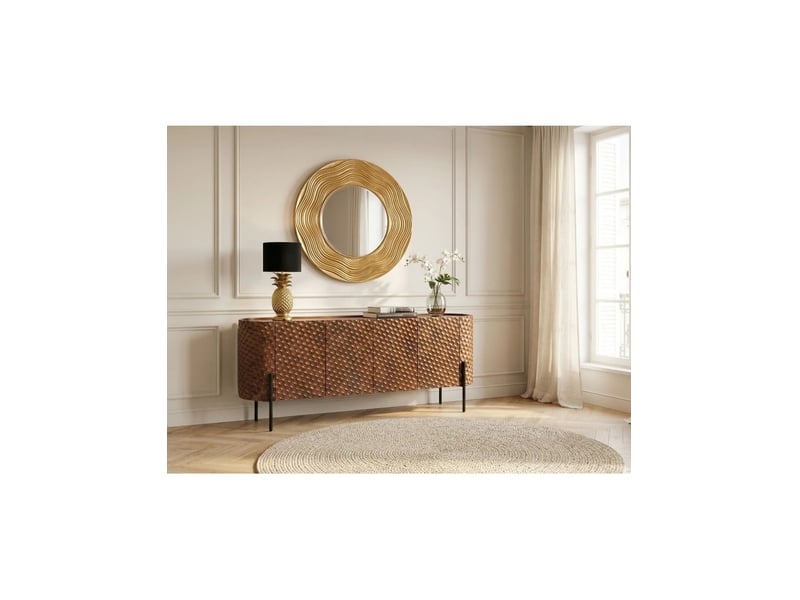  Buffet noara 178 cm en bois de manguier marron – 4 portes aux façades sculptées en alvéoles  - Conforama E