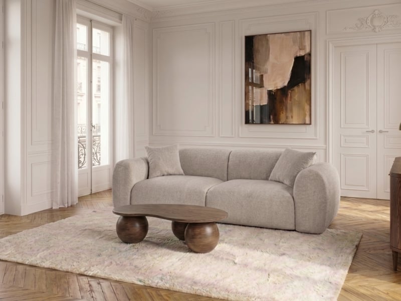  Bobochic canapé droit fixe 3 places siena tissu chenille beige SIENA - Conforama C