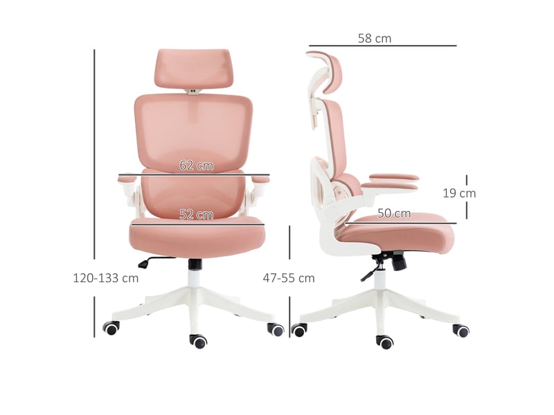  Chaise de bureau en maille rose pivotante, dossier haut avec appuie-tête, 62x58x120-133 cm  - Conforama E