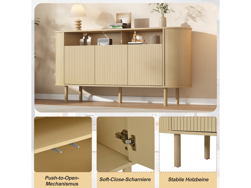  Buffet bois naturel 160 cm commode moderne 3 portes  - Conforama R