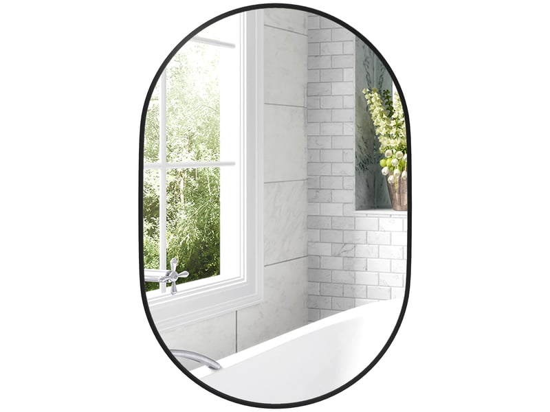  Miroir de salle de bain ovale décoratif 60 x 90 cm avec cadre en aluminium pour salon, orientation horizontale ou verticale, noir  - Conforama A