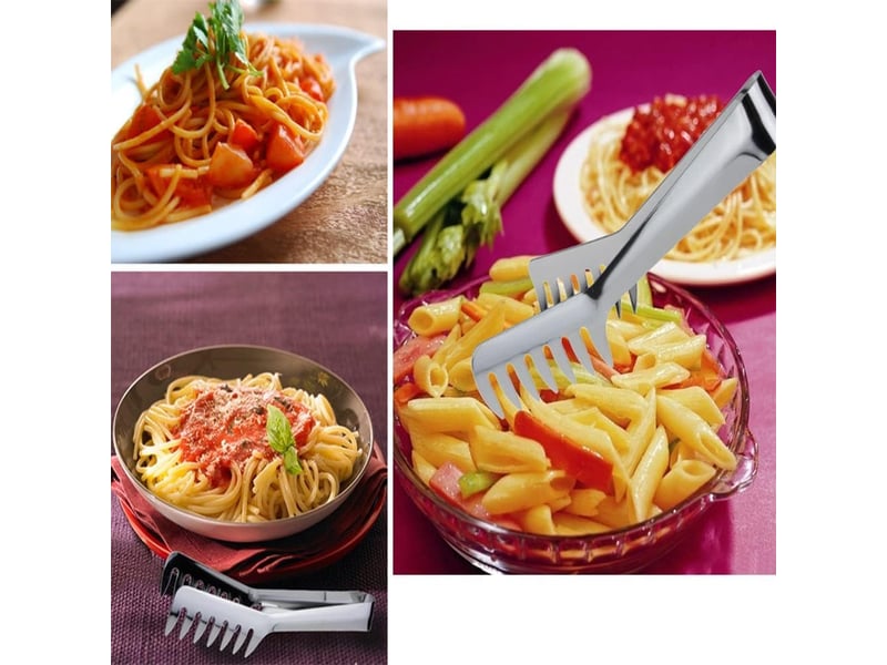  Pince à pâtes en acier inoxydable - ustensile cuisine avec dents pour spaghetti, pâtes et service des aliments  - Conforama D