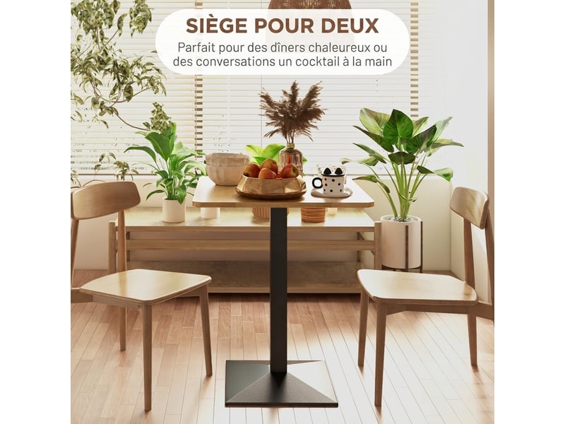  Table à manger carrée pour 2 personnes 70x70x75cm table de cuisine plateau effet bois piétement en acier marron foncé  - Conforama D