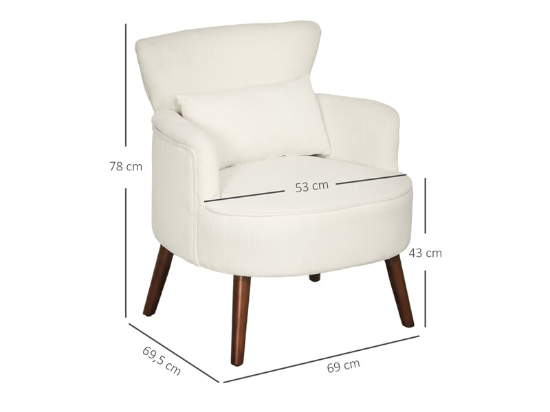  Fauteuil rembourré avec coussin lombaire lavable et pieds en bois, polyester blanc crème  - Conforama E