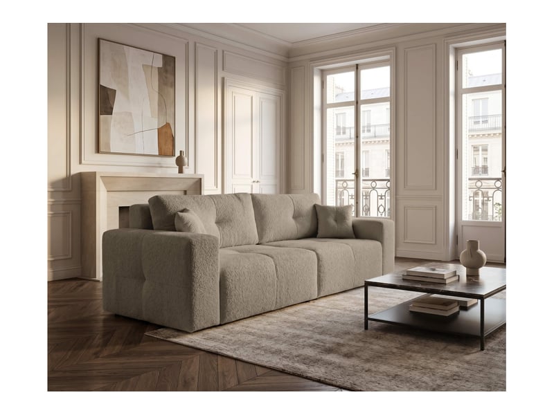 Celine - canapé droit 3 places convertible en bouclette - Conforama B