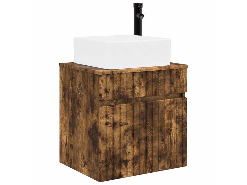  Meuble de lavabo mural, rangement salle de bain chêne fumé 49x41x63 cm shl2016  - Conforama A