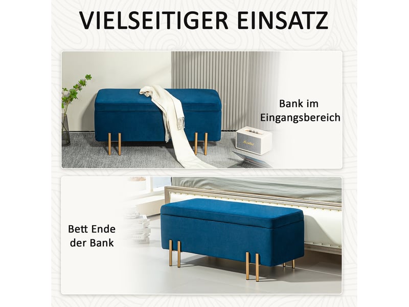  Banc coffre tcqpz rembourré avec rangement 100 x 40 x 42 cm polyester bleu foncé  - Conforama D