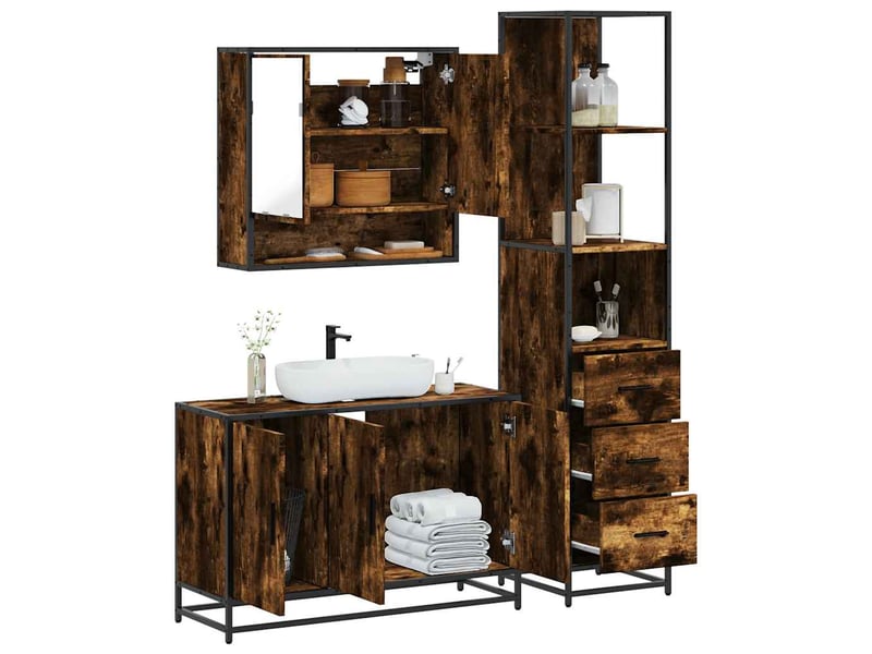  Ensemble de meubles de salle de bain 3 pcs chêne fumé cf63728  - Conforama B