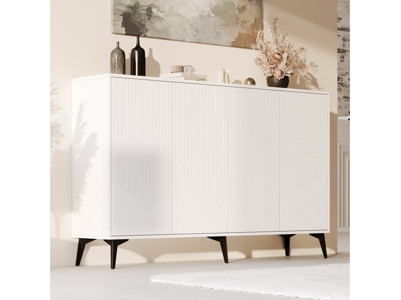 Buffet haut blanc 4 portes avec étagères réglables et pieds en métal - 160 x 35 x 100 cm - Conforama C