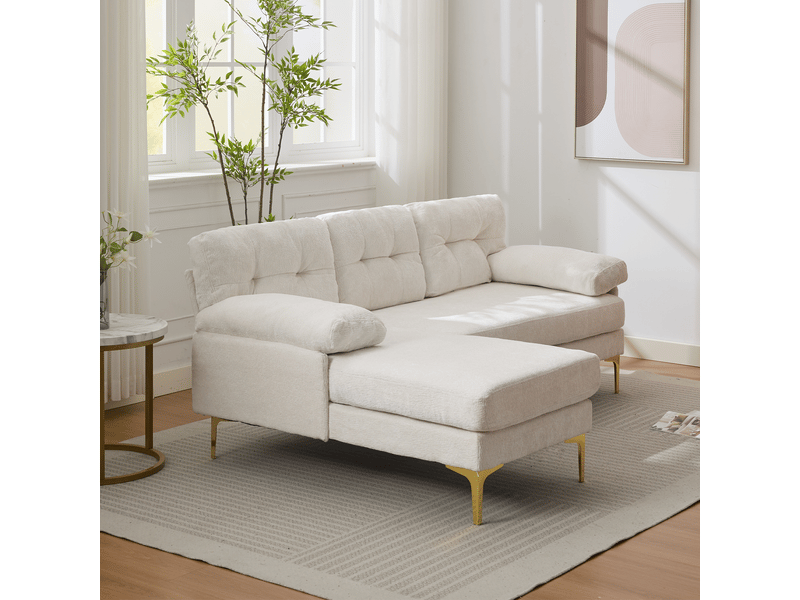 Canapé d’angle 3 places beige, méridienne réversible gauche droite, canapé en tissu chenille, 187,5 cm pour salon moderne - Conforama R