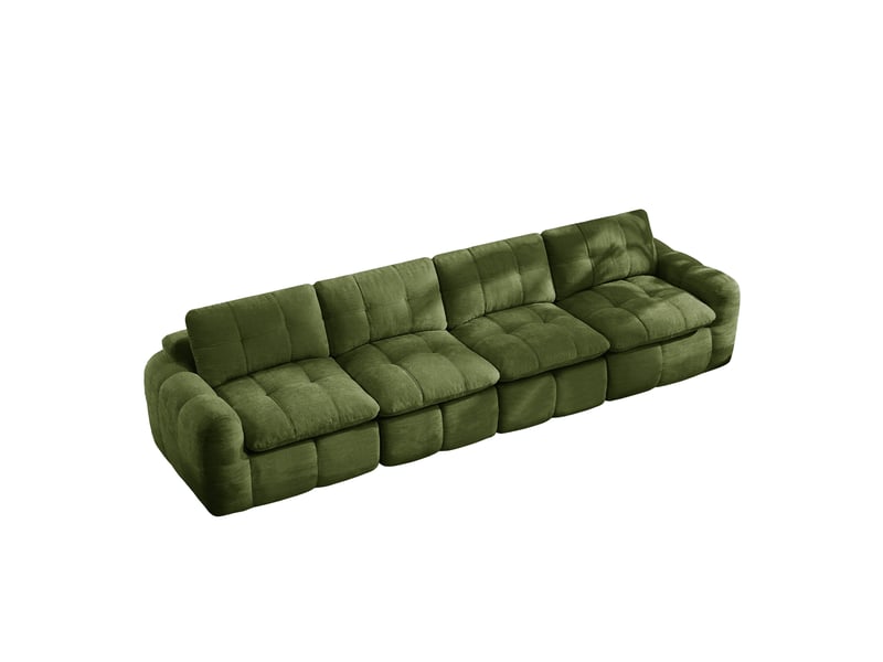  Canapé droit 4 places sans cadre, canapé modulaire, housse chenille, mousse 32d, assises larges et profondes, sans montage, verte  - Conforama A
