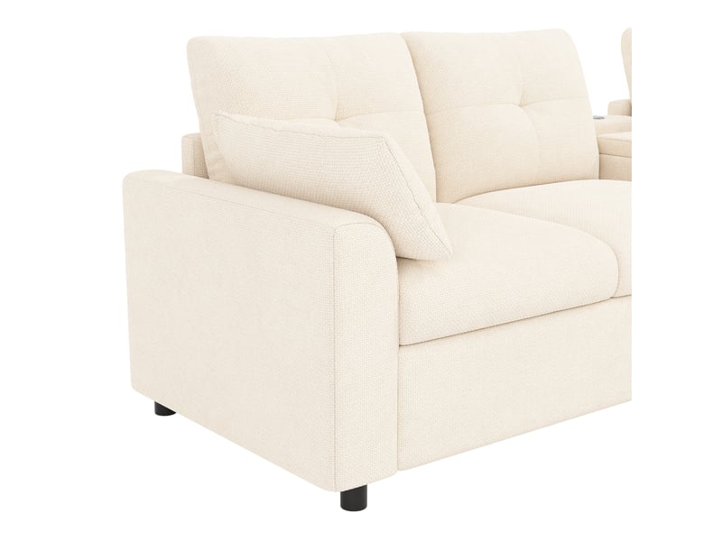 Canapé d'angle modulable 6 places en chenille beige avec console centrale et ports usb - Conforama W
