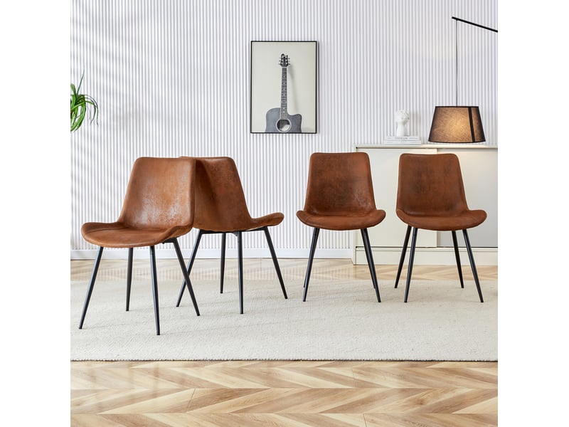  Lot de 4 chaises de salle à manger 42x47x83 cm chaise cuisine, brun+noir, assise agréable, dossier ergonomique, métal+pu  - Conforama E