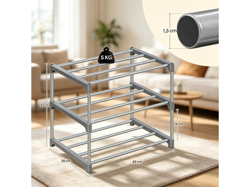  Étagère à chaussures ouverte 3 niveaux en métal gris 42 x 30 x 37 cm T5828P514028 - Conforama C