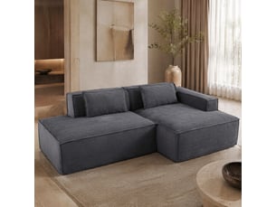 Canapé droit compact avec assise à ressorts ensachés  - tissu polyester rembourré gris 235 × 129 × 70 cm