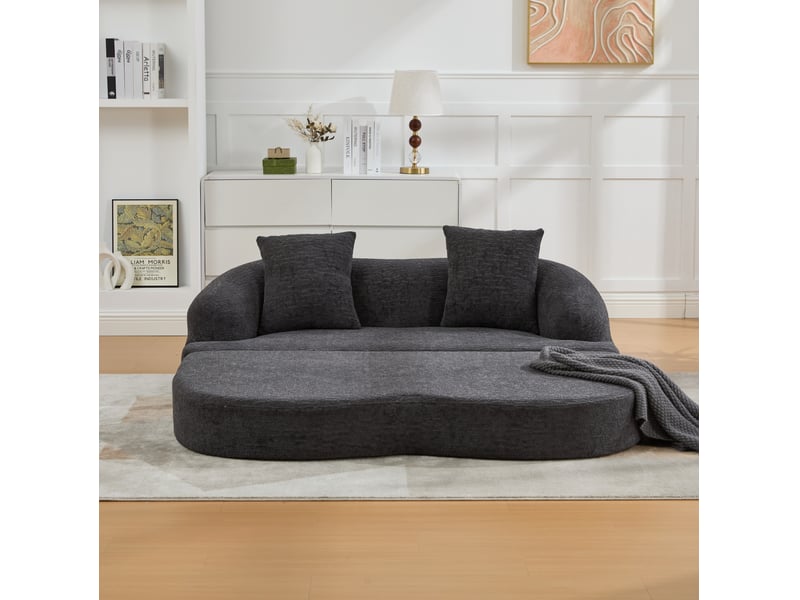  Canapé convertible 2 places en tissu gris foncé, 2 coussins, dépliable pour salon et chambre d'amis  - Conforama E