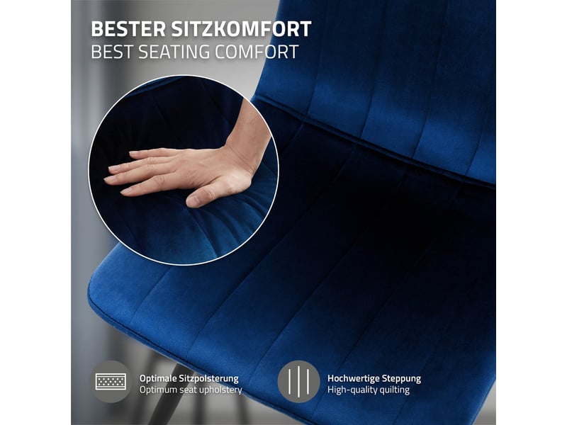 Ml-design chaise de salle à manger en velours, lot de 2, pivotante 360 degrés, avec dossier, pieds en métal, design moderne mid-century, patins réglables, pour cuisine salon, 120 kg, bleu foncé - Conforama D