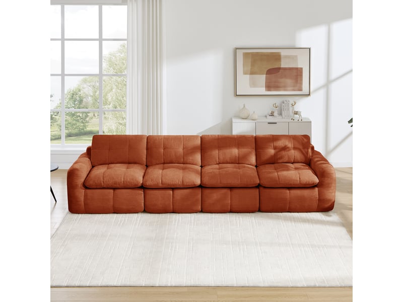  Canapé droit 4 places sans cadre, canapé modulaire, housse chenille douce, mousse 32d, assises larges et profondes, sans montage, orange  - Conforama B