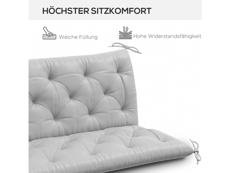  Coussin de banc 3 places 150x98x8 cm – gris clair – rembourré avec 6 liens de fixation, intérieurextérieur  - Conforama E