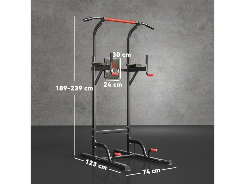  Station de musculation multifonction réglable 123x98x239 cm rouge et noire, traction, dips et pompes  - Conforama C