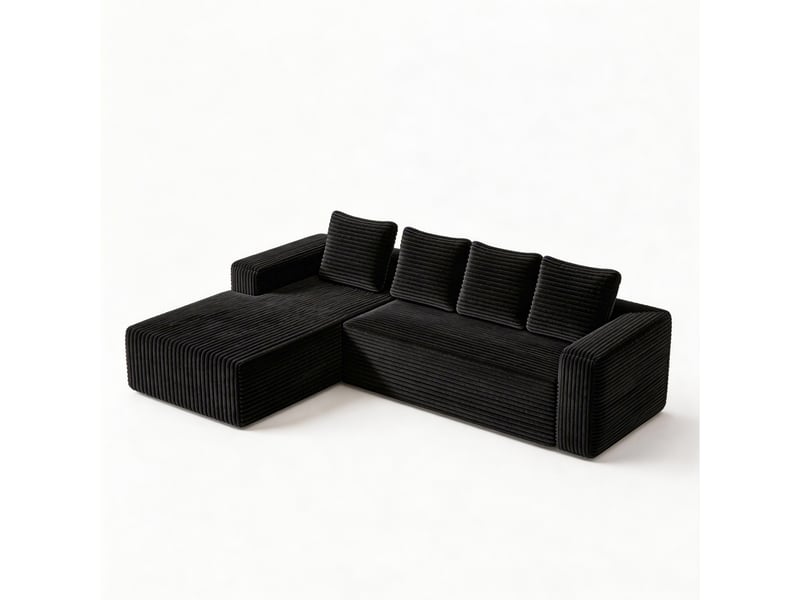  Canapé d'angle modenvie cloud modulable 4 places avec méridienne assise profonde en velours côtelé noir 261 x 168 x 58 cm  - Conforama E