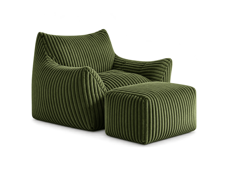  Fauteuil lounge incurvé avec pouf assorti, assise ergonomique et design moderne  - Conforama A